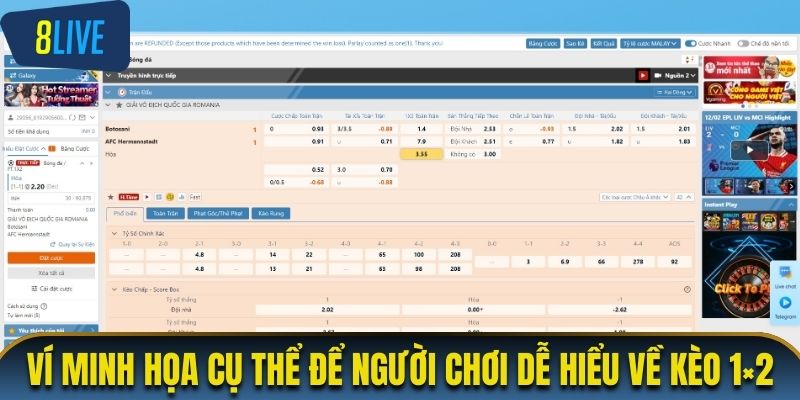 Ví minh họa cụ thể để người chơi dễ hiểu về  kèo 1×2